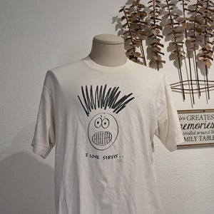 Vintage jaren 90 I Love Stress Comic Cartoon wit T-shirt maat L
