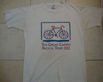 Vintage "The Great Caddo Bicycle Tour" 1991 Cycling White T Shirt Men's Size L