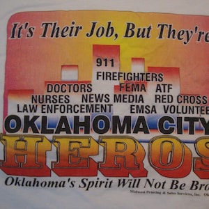 Vintage Oklahoma City&#39;s Heros Oklahoma Spirit White T Shirt Size XL