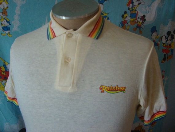 Vintage 80s Rainbow Stripe Polo Shirt M