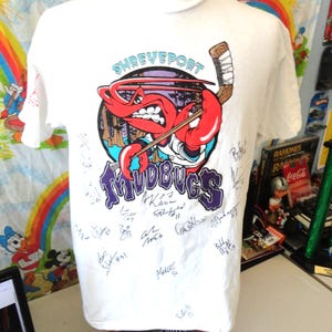 Vintage Shreveport Mudbugs Autographed Single Stitch T-Shirt 1997– 98 WPHL sz L