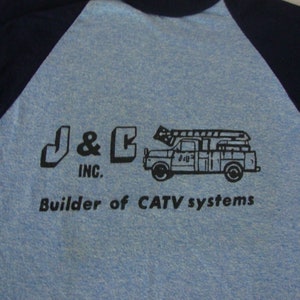 Vintage J&C CATV Truck heather blue rayon tri blend Jersey Sleeve T Shirt Size S