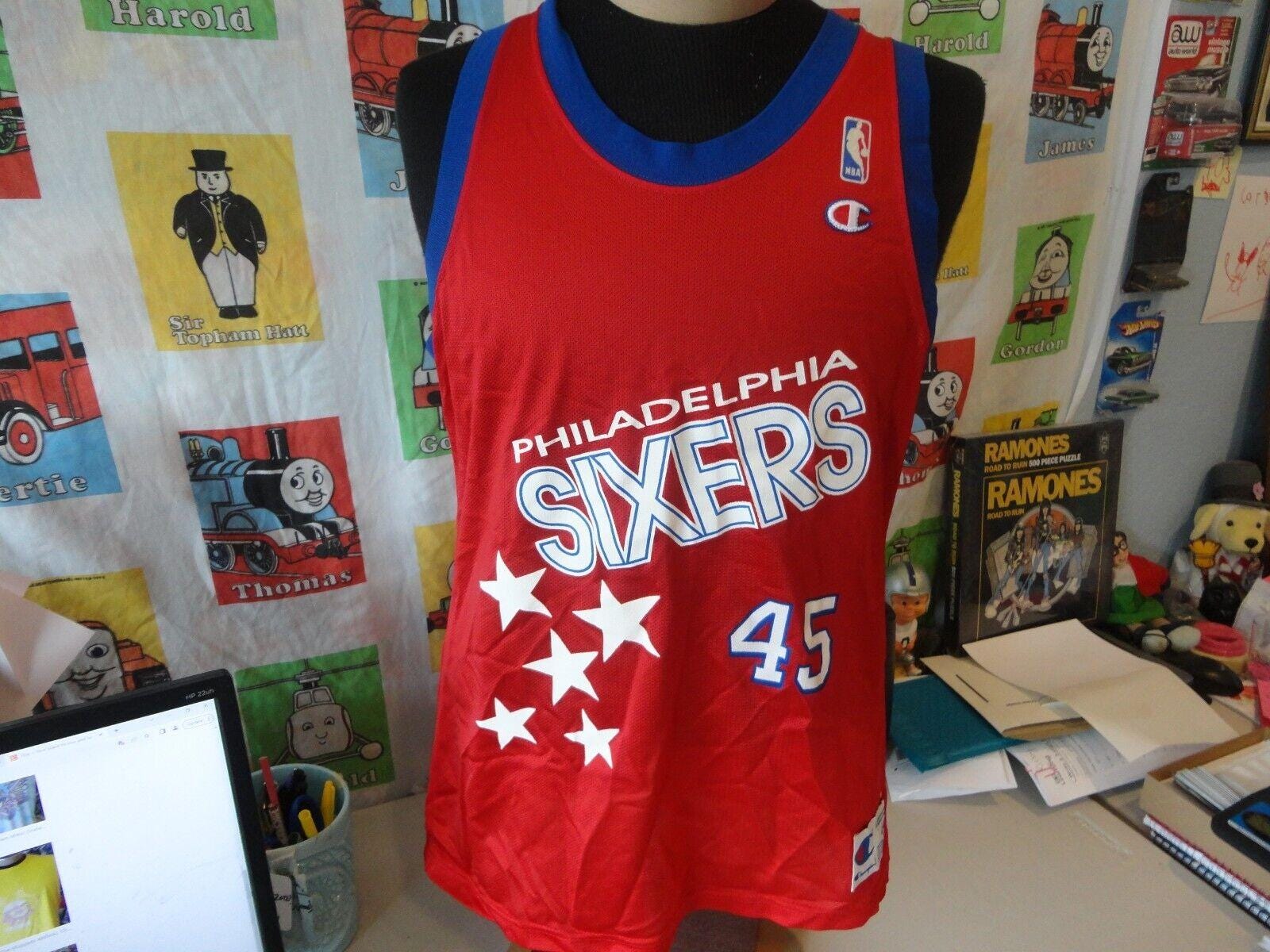 Vintage 90's Philadelphia 76ers Shawn Bradley Champion Jersey 44