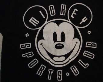 Vintage Walt Disney Mickey Sports Club Black Cotton T Shirt Size L