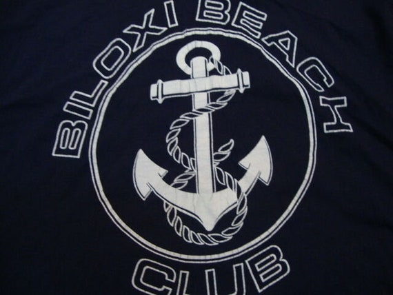 Vintage Biloxi Beach Club Anchor Soft Cut Off Blu… - image 1