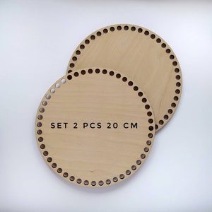 Okrągły drewniany 20 cm, zestaw 2 szt., podstawa dolna koszyka, dno drewniane, torba szydełkowa DIY, podstawa do torby, kosz z górną/pokrywą drewnianą, okrągła rama drewniana, DIY