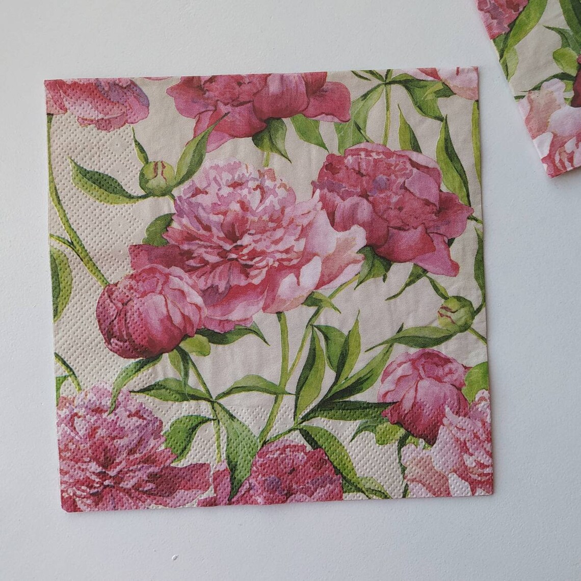 Floral paper napkin decoupage Pretty peonies Lunch napkin Pink Etsy