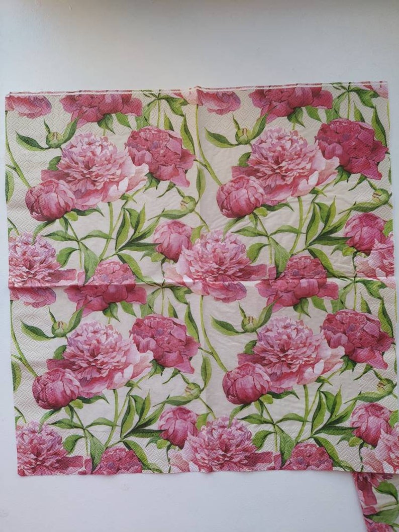 Floral paper napkin decoupage Pretty peonies Lunch napkin Pink Etsy