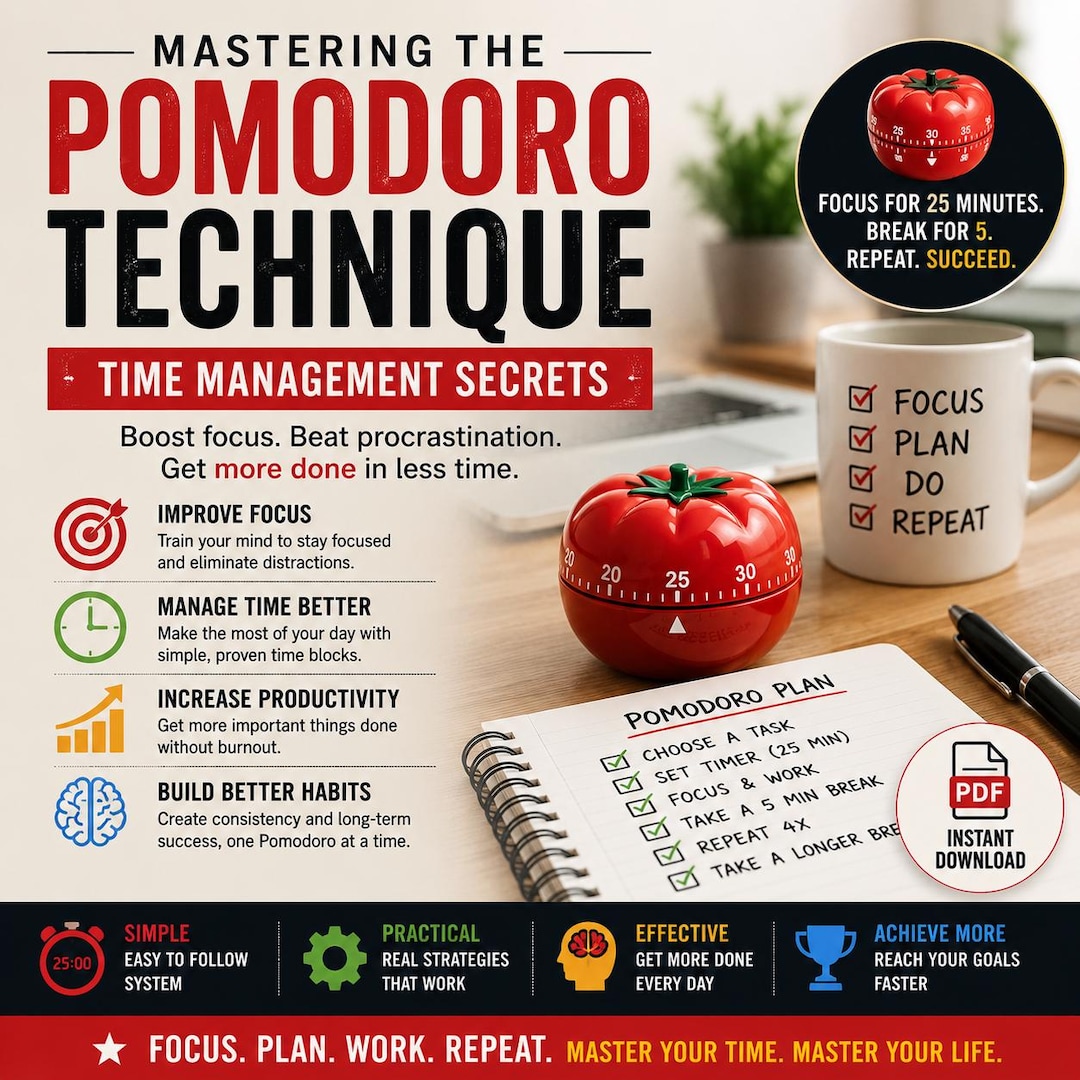 Mastering the Pomodoro Technique PDF – Time Management Guide - Etsy
