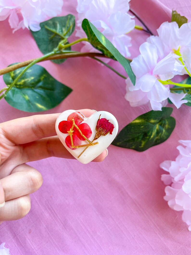 Red Floral Heart Constellation Pin