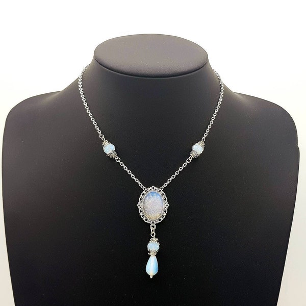 Opalite Cameo Necklace, Victorian Style Necklace, Fantasy Opalite Necklace