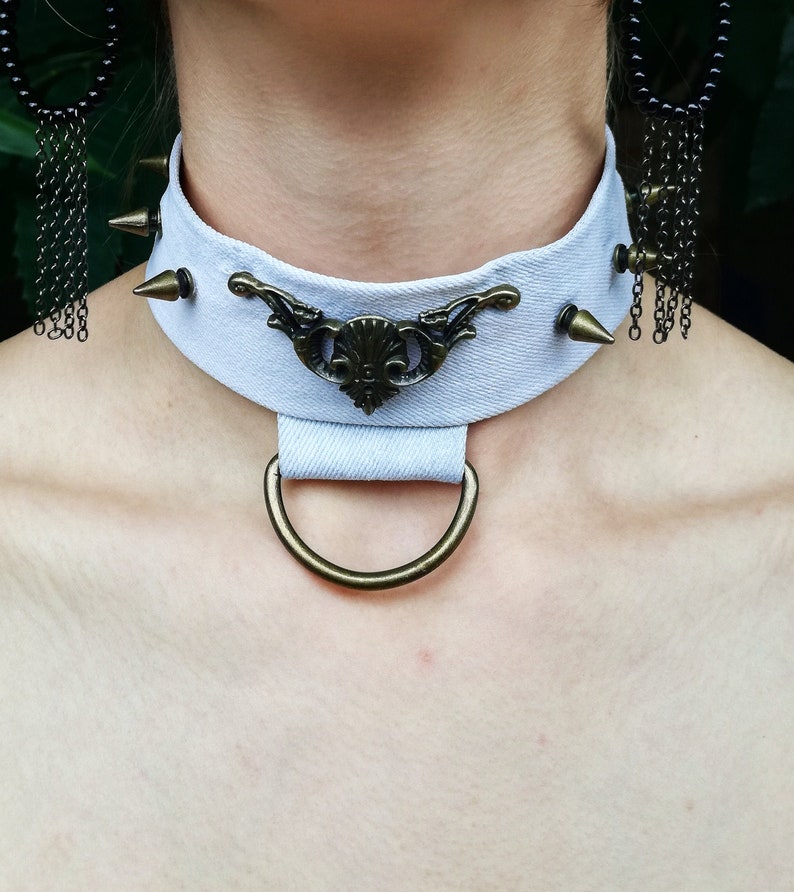 White denim punk choker Dring choker rave accessories Etsy