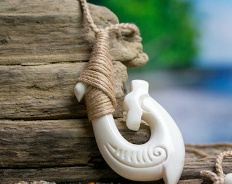 Shark Necklace - Hand Carved Fish Hook by Bali Necklaces