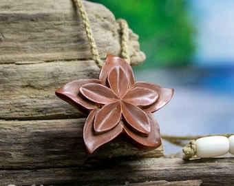 Plumeria Flower - Hand-Carved Wood Necklace