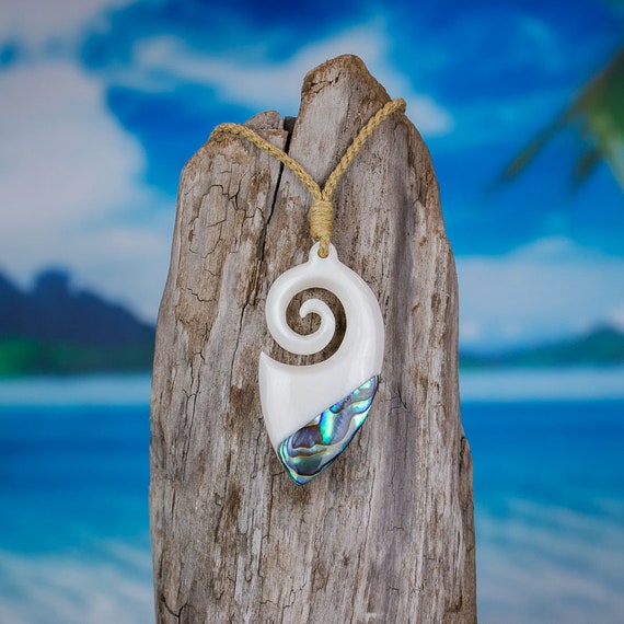KORU Bone and Abalone Hook Pendant