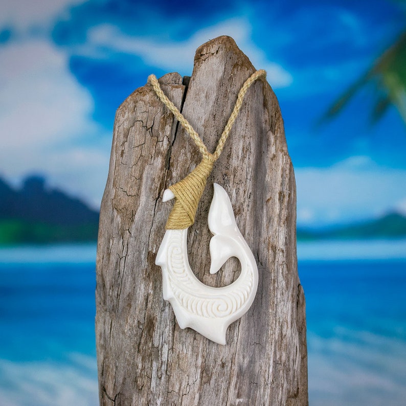 Hand Carved Bone Necklace Barbed Fish Hook Necklace