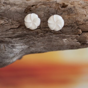 Plumeria Flower Stud Earrings - Hand Carved Bone Earrings