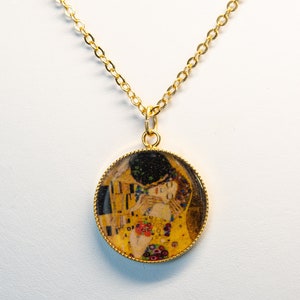 The Kiss by Gustav Klimt Gold Plated Necklace