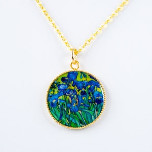 Irises by Vincent van Gogh Gold Plated Necklace