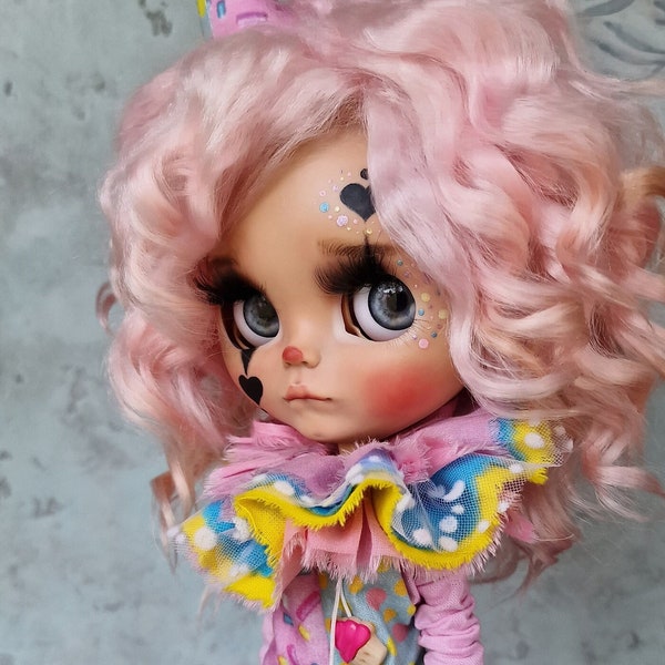 Blythe custom ooak doll collectiondoll gift mohair beautiful sweet clown circus