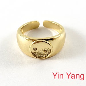 Real Gold 18K Plated Yin Yang Signet Ring