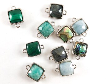 Various Square Silver Gemstone Connectors