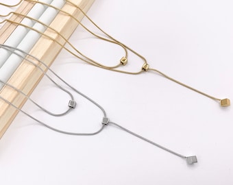 Délicat collier pendant 2 couches en acier inoxydable plaqué or/argent, délicat collier flexible aux finitions minimalistes 16 pouces avec maillon d'extension