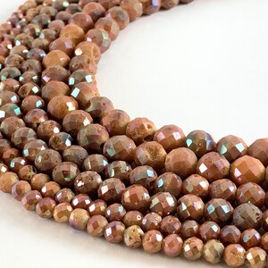 Faceted Shiny Metallic Coated Round Peach Druzy Beads