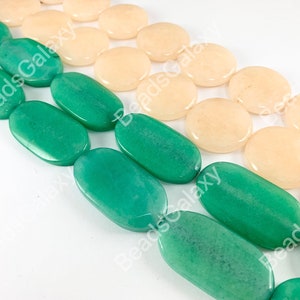 Dyed Green Jade Oval & Dyed Peach Jade Coin Faceted Flat Stone Beads Around 15&quot;