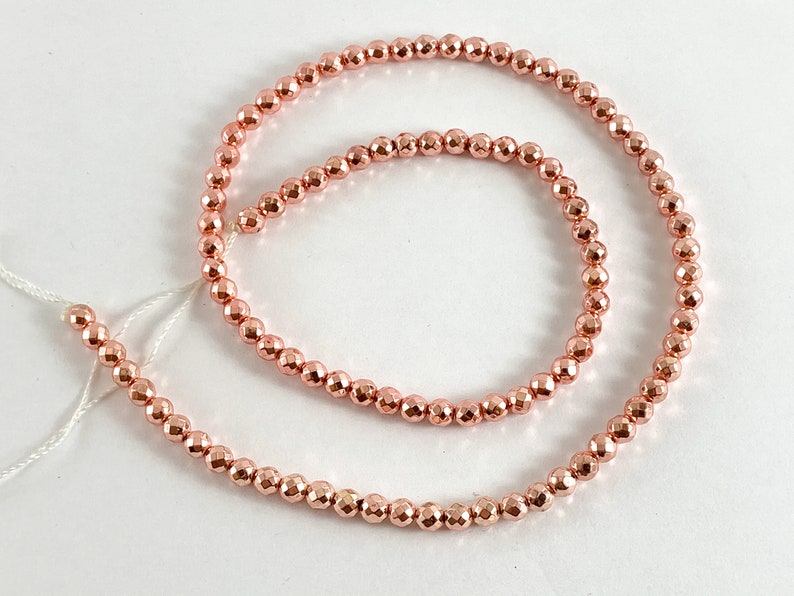 Real 18K Gold Plated Rose Gold Hematite Round Faceted Shiny Beads Around 15