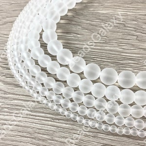 Matte Frosted Clear Glass Round Beads Around 15&quot;