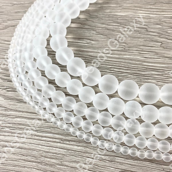 Matte Frosted Clear Glass Round Beads Around 15"