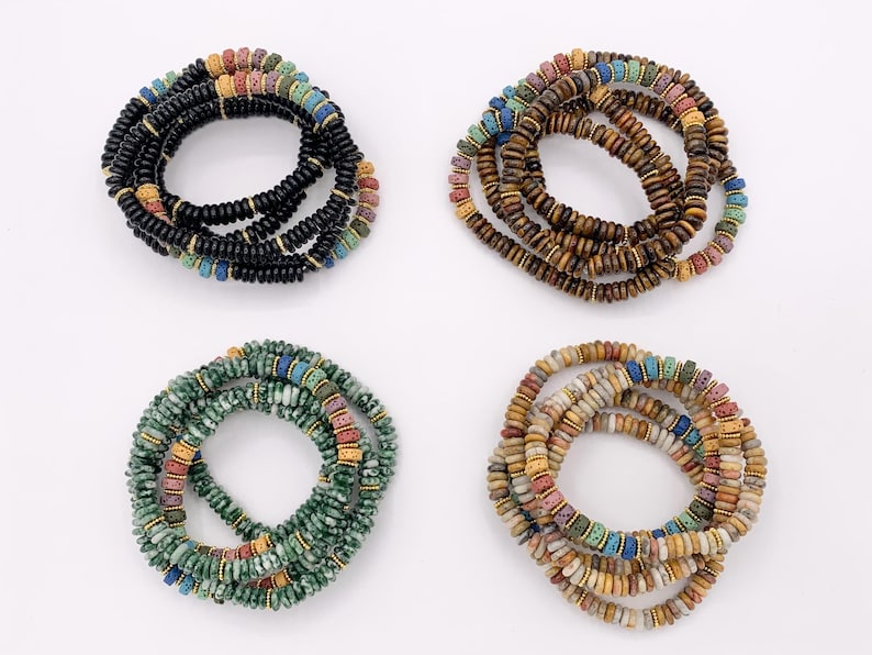 Bracelets extensibles de pierres précieuses assorties de 6 mm Rondelle colorée avec entretoises plaquées or Bracelets de perles 6,5 pouces Prix pour 1 image 4