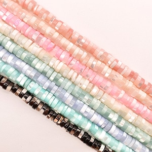 5-6mm Natural Trocas/Trochidae Shell Heishi Beads Mosaic Disc Shape Beads Around 15" Available in 8 Colors