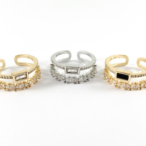 Real 18K Gold and Platinum Plated CZ Pave Adjustable Double Band Ring