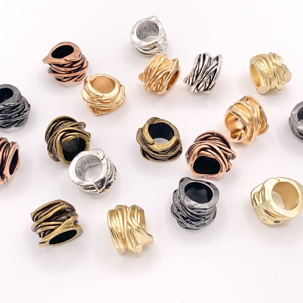 11x14mm Pewter Roped Twisted Tube Large Hole Wrapped Textured Spacer Beads Rosy Gold, Matte Gold, Silver, Bronze, Copper And Gunmetal