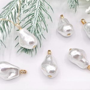 Beautiful Baroque Shape Shell Pearl Pendants with Real Gold 18K Plated CZ Pave Over Copper Loop