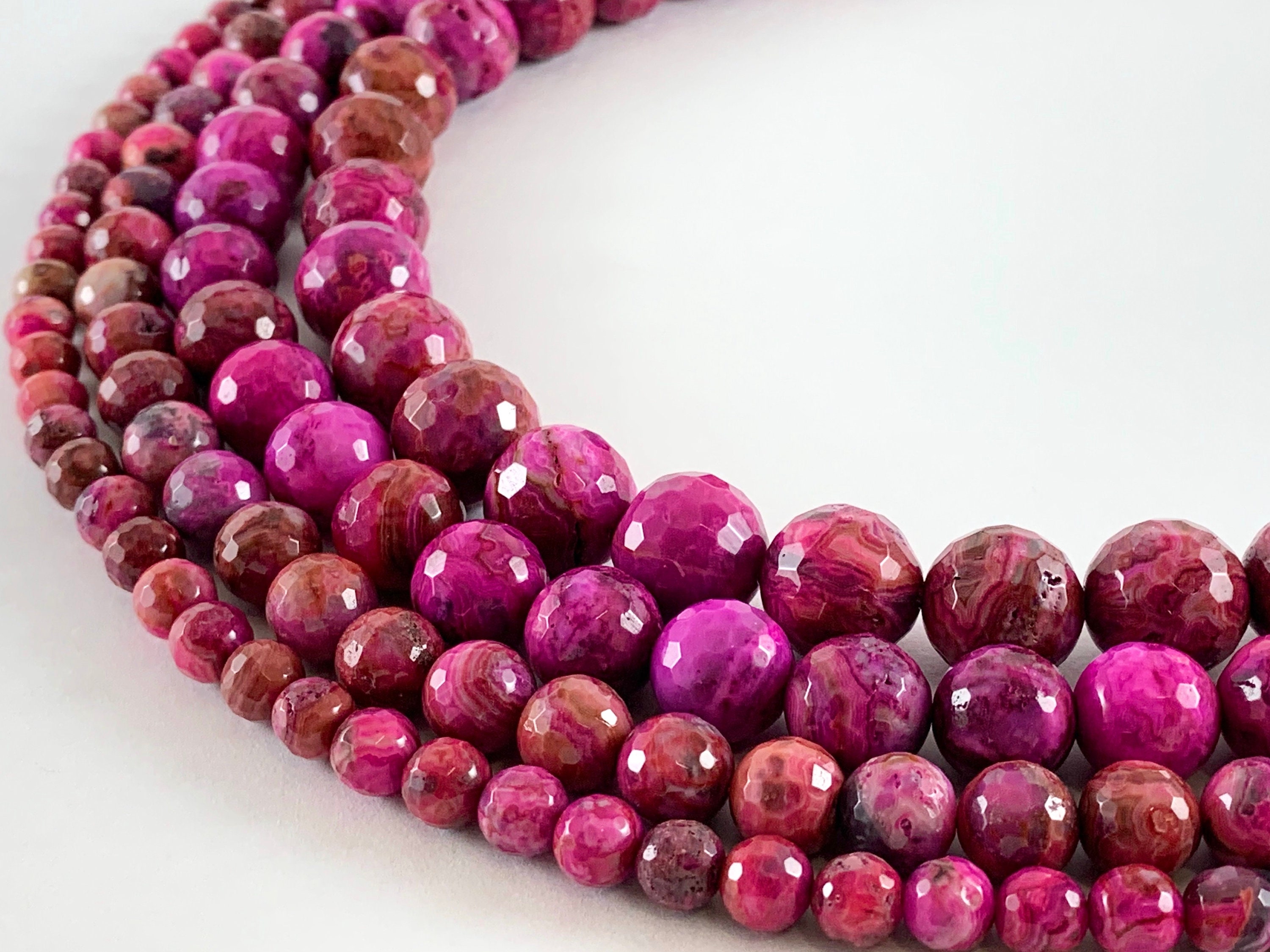 Faceted Shiny Dyed Hot Pink Crazy Lace Agate Round Natural