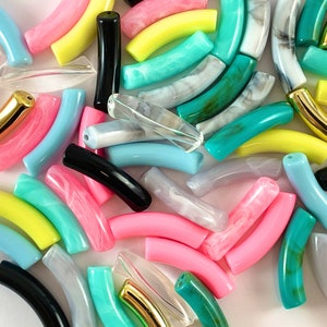 Acrylic Curved Skinny Tube Beads for Bracelet Making (16 Colors Available!!!)