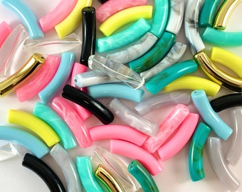 Acrylic Curved Skinny Tube Beads for Bracelet Making (16 Colors Available!!!)