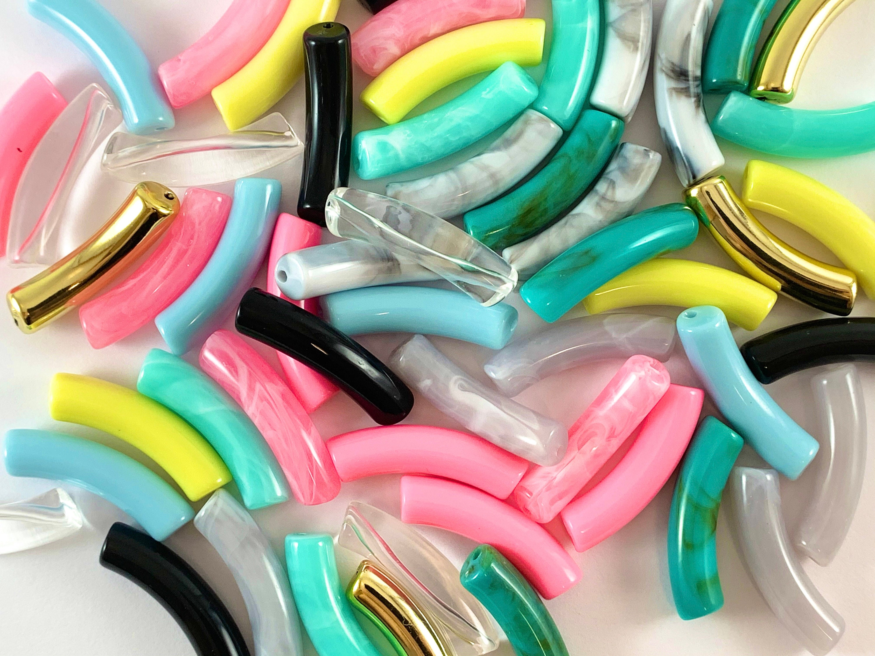 Acrylic Curved Skinny Tube Beads for Bracelet Making (14 Colors Avail…