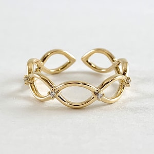 Real Gold 18K Plated Brass CZ Pave Plain Eternity Minimalist Adjustable Ring