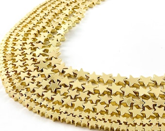 Real 18K Gold Plated Hematite Star Shape Shiny Beads Around 15"