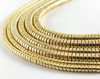 Real 18K Gold Plated Hematite Heishi Shiny Beads Around 15&quot;-16&quot;
