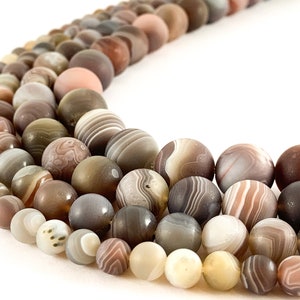 Matte Botswana Agate Round Smooth Natural Gemstone Beads 15&quot;-16&quot;