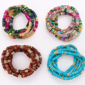 Bracelets extensibles de pierres précieuses assorties de 6 mm Rondelle colorée avec entretoises plaquées or Bracelets de perles 6,5 pouces Prix pour 1 image 8