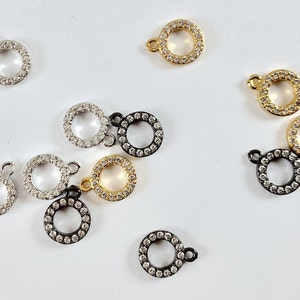 Real Gold Plated Micro CZ Circle Pave Charm Over Brass