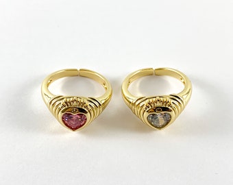 Real Gold 18K Plated CZ Pave Claddagh Heart Ring Size 6