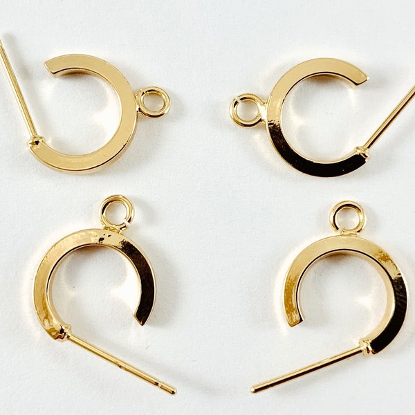 Real 18K Gold/Rhodium Plated Circle Hoop Earring Component Over Brass