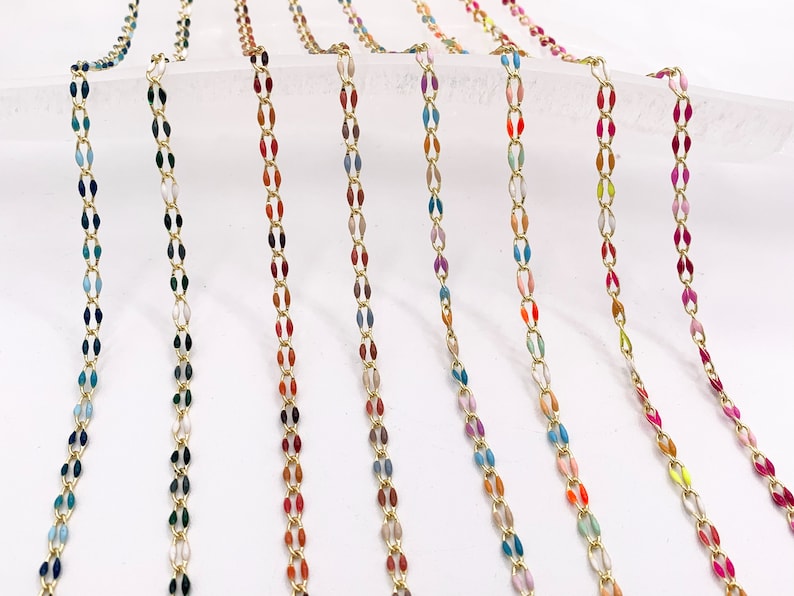 Good Colorful Chain 18K Gold Plated Colorful Enamel Plated Copper Skinny Holiday Seasonal ...